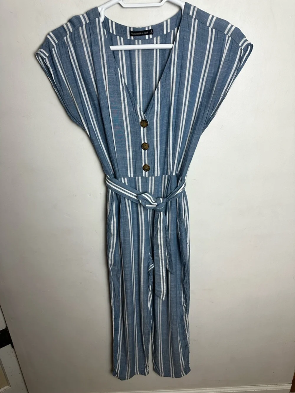 Abercrombie & Fitch Jumpsuit Women's Size Small Pockets Elastic Waist Blue
